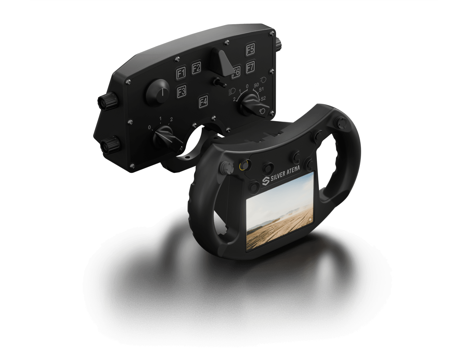 Central control unit for defence applications with display, controls and rugged design.